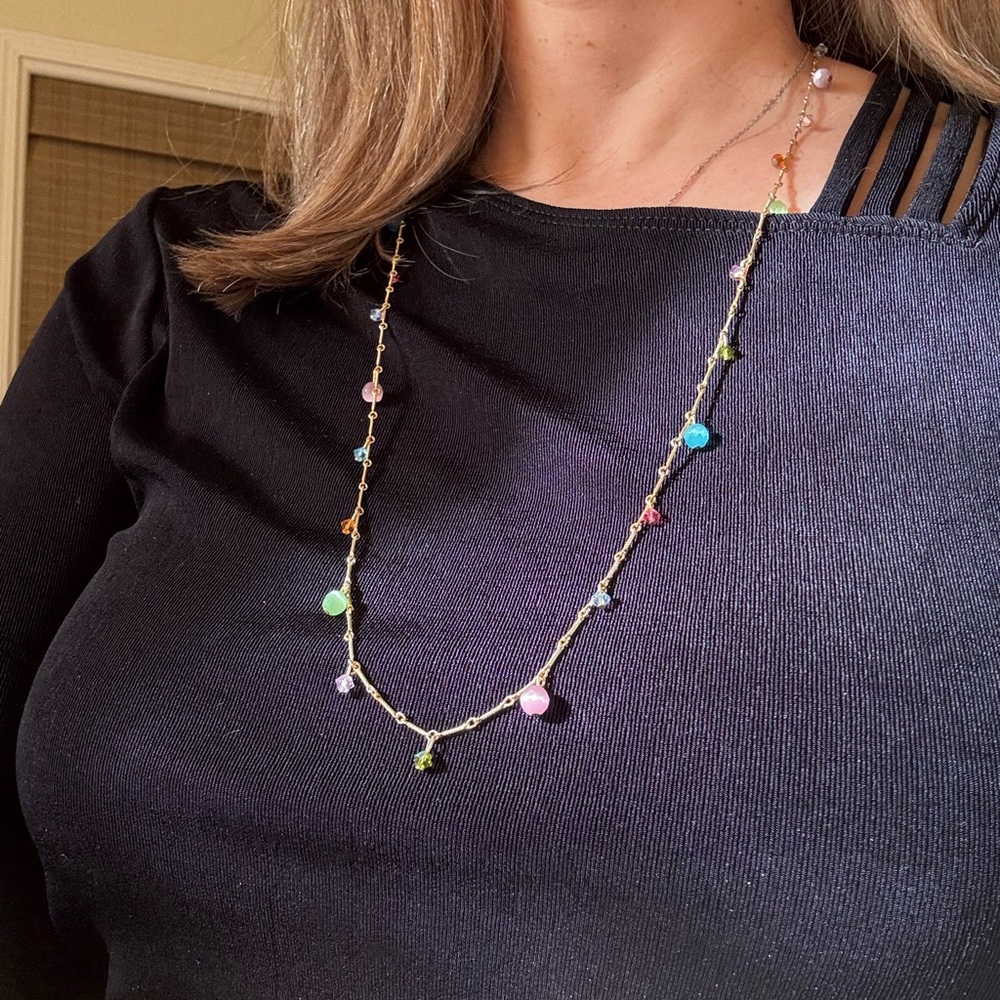 Beautiful Multi Crystal Danglenecklace Gold Plate… - image 4